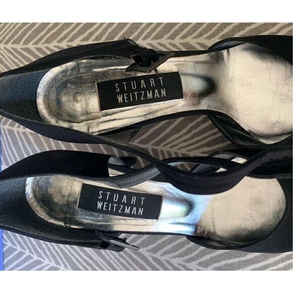 STUART WEITZMAN BLACK SATEEN ROUND TOE buckle DRESSY party PUMPS HEELS SHOES 7.5 - Picture 7 of 12